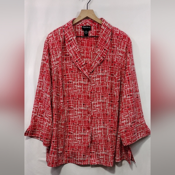 Maggie Barnes Artsy Button Blouse Women's 3X Red Boho Retro Festival Casual - Picture 1 of 8
